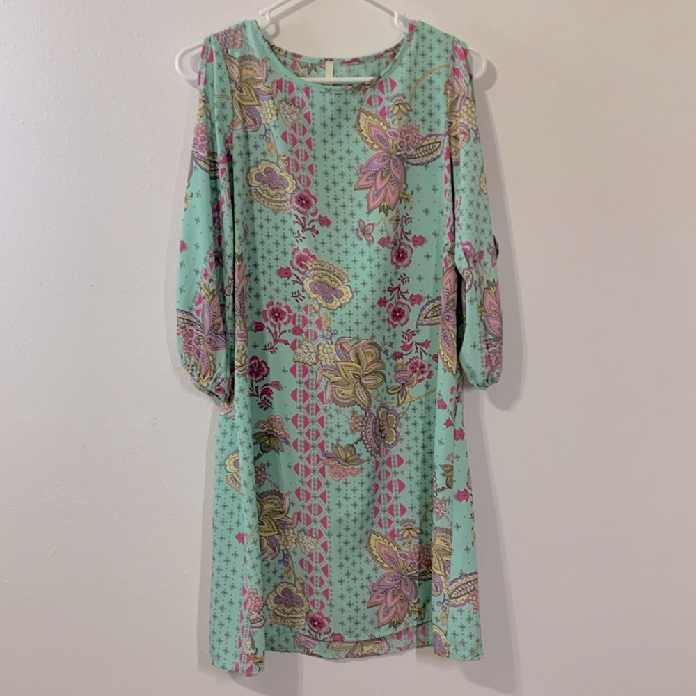 Rachel Kate USA Pastel Printed Open Sleeve Dress Size S Used